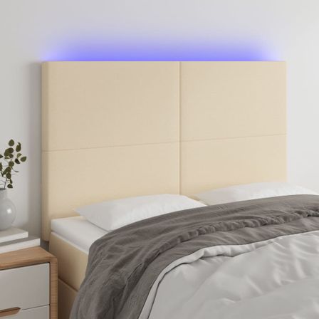 Tête de lit à LED Crème 144x5x118/128 cm Tissu
