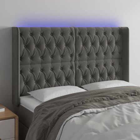Tête de lit à LED Gris foncé 163x16x118/128 cm Velours