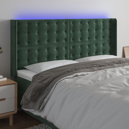 Tête de lit à LED Vert foncé 163x16x118/128 cm Velours