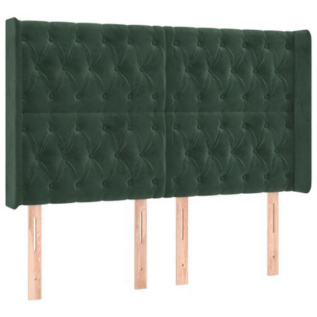 Tête de lit avec oreilles Vert foncé 147x16x118/128 cm Velours