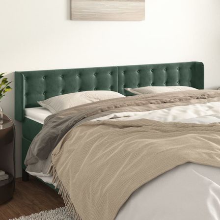 Tête de lit avec oreilles Vert foncé 163x16x78/88 cm Velours