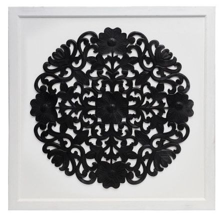 Tête de lit bois blanc et noir sculpté Grazzia 140