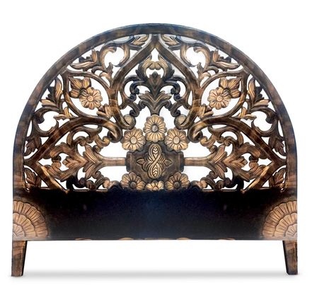 Tête de lit bois massif sculpté noir et doré Lune 160 cm