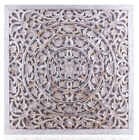 Tête de lit provençale bois sculpté peint argent Hypno 140