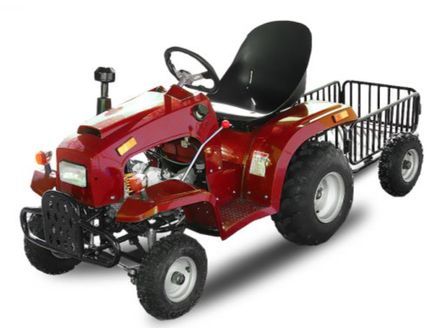 Tracteur enfant 110cc 3 vitesses automatiques avec remorque rouge