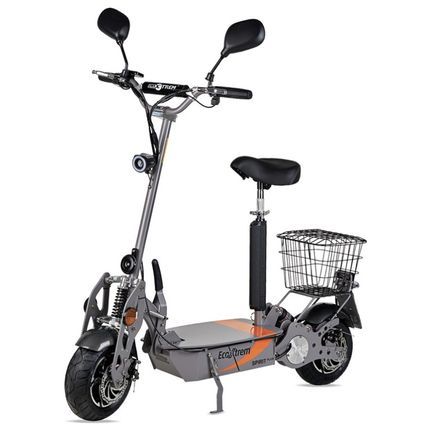 Trottinette électrique homologué route 1000W gris avec siège et panier Spirit - 35 km/h