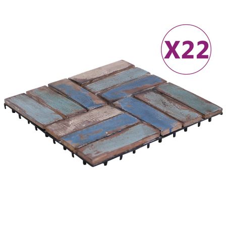 Tuiles de terrasse 22 pcs 30x30 cm Bois de récupération solide 2