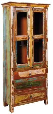 Vaisselier 2 portes manguier massif foncé tacheté Tradeen