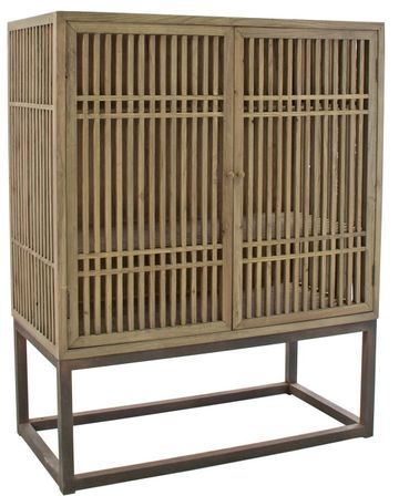 Vaisselier 2 portes orme massif clair et pieds métal Fazia