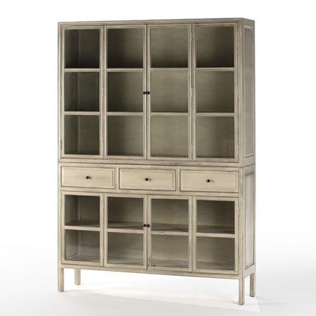 Vaisselier 3 tiroirs 4 portes verre et bois massif peint gris Octy