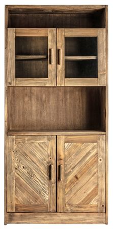 Vaisselier 4 portes 2 niches pin massif recyclé clair vielli Lo