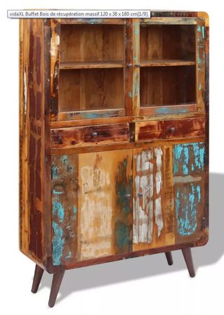 Vaisselier 4 portes 2 tiroirs bois massif recyclé Moust L 120