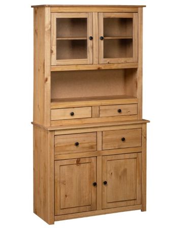 Vaisselier 4 portes 4 tiroirs en bois de pin massif Autika 93 cm – Élégance rustique et praticité
