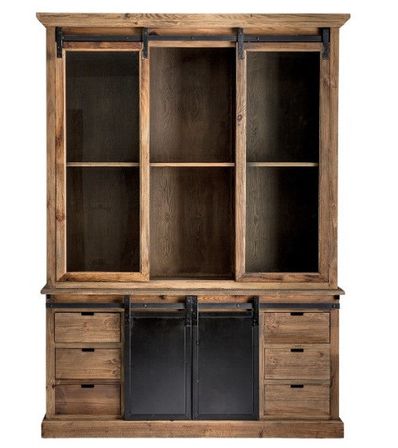 Vaisselier 4 portes 6 tiroirs bois de Pin massif recyclé naturel vieilli Ikast 170 cm