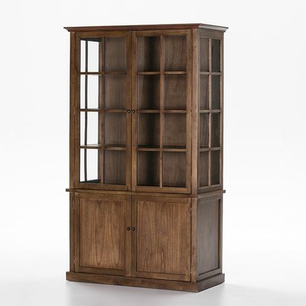 Vaisselier 4 portes verre et bois massif foncé Octy