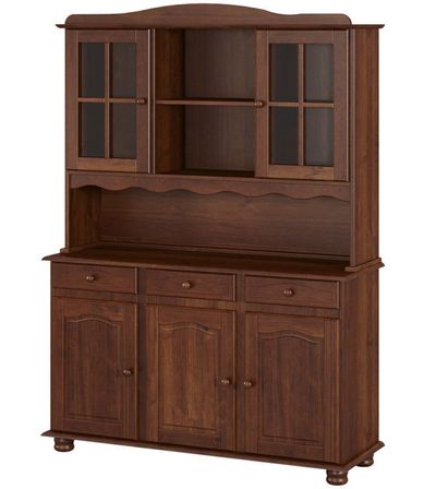 Vaisselier 5 portes 3 tiroirs 2 niches pin massif foncé Saumur