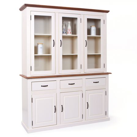 Vaisselier 6 portes 3 tiroirs pin massif blanc et sépia brun Caly