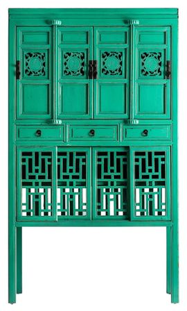 Vaisselier 8 portes 3 tiroirs pin massif recyclé vert Arjun