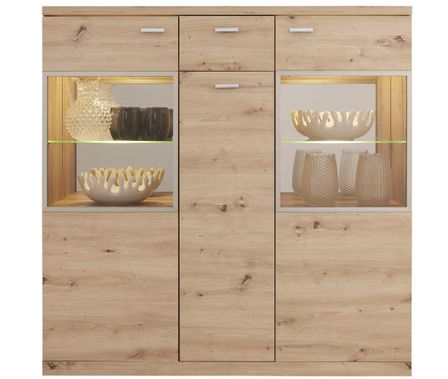 Vaisselier lumineux 2 portes mélaminé chêne artisan 135 cm