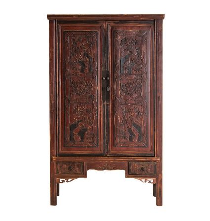 Vaissellier 2 portes 4 tiroirs pin massif recyclé foncé Valiha