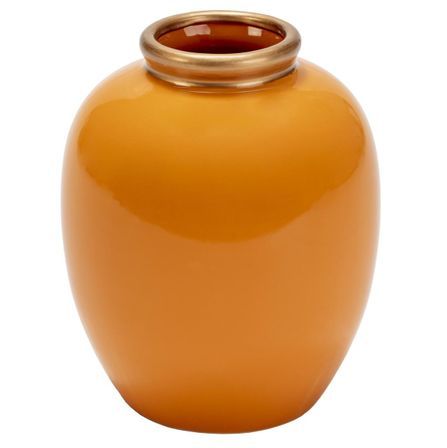 Vase artisanal haut de gamme en céramique orange et doré BOKA – H 34 cm