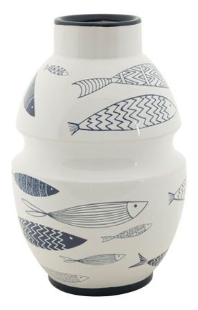 Vase décoratif céramique blanche poissons bleus design MARIN