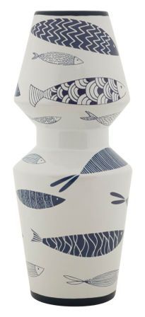 Vase décoratif céramique blanche poissons bleus MARIN