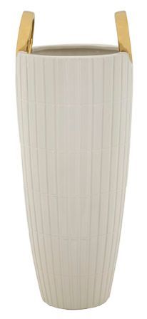 Vase décoratif céramique blanche relief carrés dorés design MARA