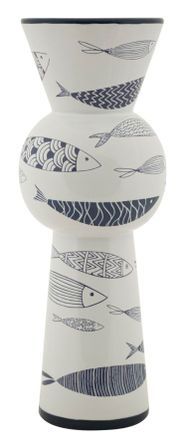 Vase décoratif haut céramique blanche poissons bleus MARIN