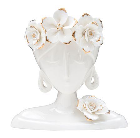 Vase décoratif porcelaine blanche visage féminin doré LENA