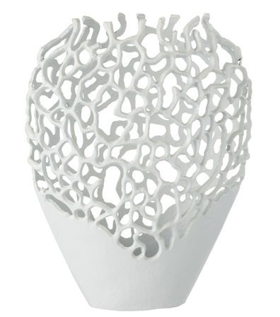 Vase mer métal blanc motif corail Mozzi L 28 cm