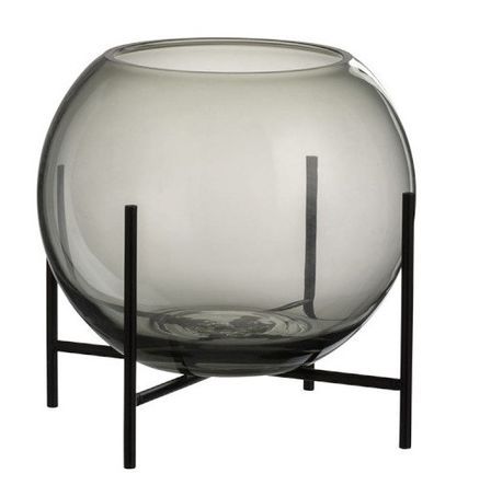 Vase verre gris sur pied métal noir Liath - Lot de 2