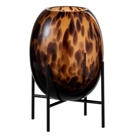 Vase verre marron sur pied métal noir Diere H 22 cm