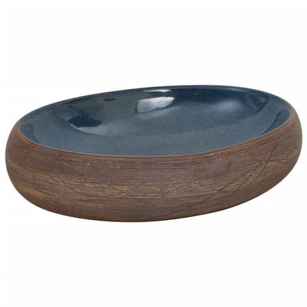 Vasque à poser marron et bleu ovale 59x40x15 cm céramique