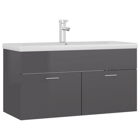 Vasque avec lavabo intégré 90 cm Gris brillant