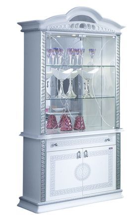 Vitrine 2 portes 1 tiroir bois vernis laqué brillant blanc et gris Venus 105 cm