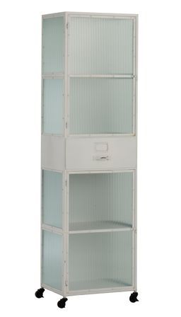 Vitrine 2 portes 1 tiroir métal blanc avec roues Joe L 51 cm