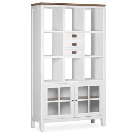 Vitrine 2 portes 3 tiroirs KOREST – Bois massif blanc et marron