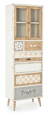 Vitrine 2 portes 7 tiroirs multicolore bois sapin Aby L 60 cm