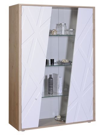 Vitrine 2 portes bois clair et blanc brillant Grapt