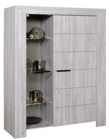 Vitrine 2 portes bois de chêne gris Maeva