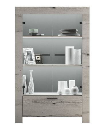 Vitrine 2 portes bois mélaminé chêne gris Saxo L 102 cm