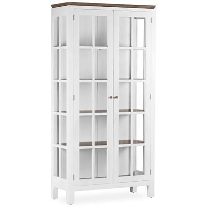 Vitrine 2 portes KOREST – Bois massif blanc et marron