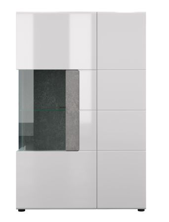 Vitrine 2 portes laqué blanc et gris clair ciment Tako 92 cm