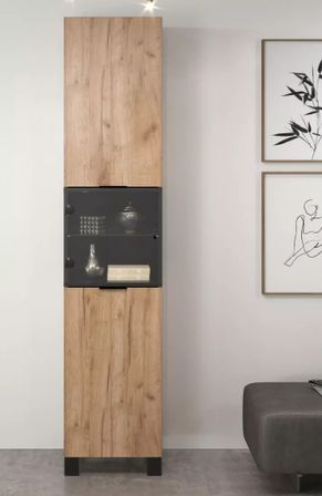 Vitrine 3 portes en bois de chêne et verre Paule L 42 cm