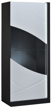 Vitrine avec éclairage à Led 1 porte bois laqué blanc et anthracite mate Klype 70KlypeKlype cm