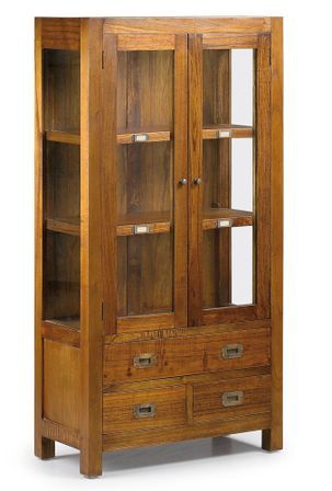 Vitrine en bois massif de Mindy 2 portes 3 tiroirs 2 étagères Orka 70 cm