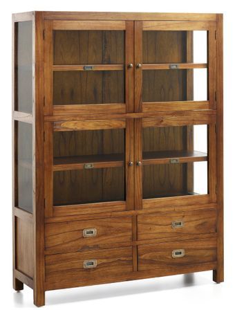 Vitrine en bois massif de Mindy 4 portes 4 tiroirs 2 étagères Orka 115 cm