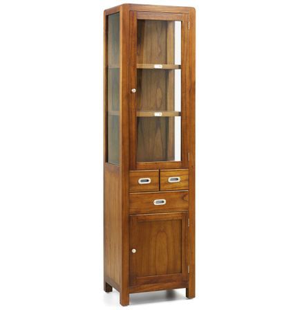 Vitrine en bois massif de Mindy marron 2 portes 3 tiroirs SOKY