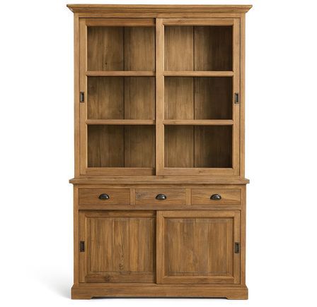 Vitrine en teck FEROE TEKA – 3 tiroirs & 2 portes coulissantes